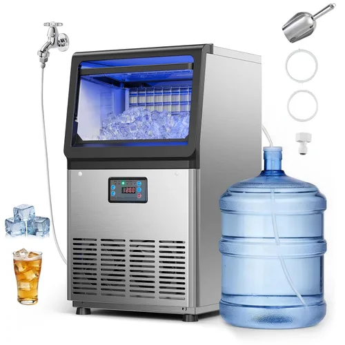 Miniatura 19 de VEVOR Máquina comercial para hacer hielo, 200 libras/24 horas con capacidad de almacenamiento de 50 libras, integrada/independiente/debajo