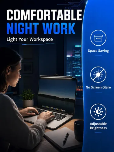 Miniatura 5 de Barra de luz para monitor de laptop, lámpara LED de lectura electrónica USB, 3 temperaturas de color ajustables, 10 niveles de brillo de atenuación