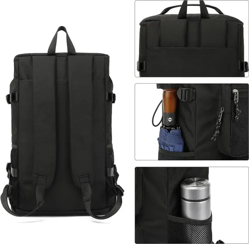 Miniatura 4 de Kalesi Bolsa de lona para gimnasio, 4 vías, impermeable, con compartimento para zapatos, para viajes, deporte, senderismo, laptop, Negro, X-Grande