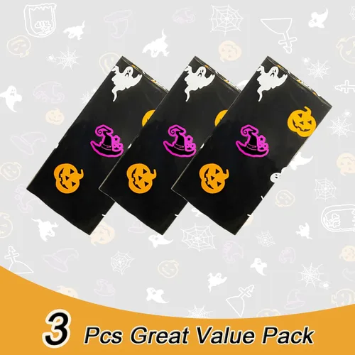 Miniatura 6 de Paquete de 3 manteles de tela de araña de Halloween de plástico, 54 x 108 pulgadas, manteles rectangulares desechables para decoración de fiesta