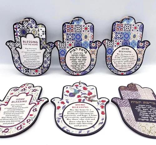 Miniatura 2 de ArancioneandQ Hamsa Good Luck Home Blessing - Amuleto de protección contra el mal de ojo azul oriental para colgar en la pared (English Blessing)