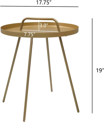 Miniatura 3 de Grand patio Mesa auxiliar para exteriores con asa, mesa auxiliar pequeña portátil, mesa auxiliar de café redonda de 17 pulgadas dorada