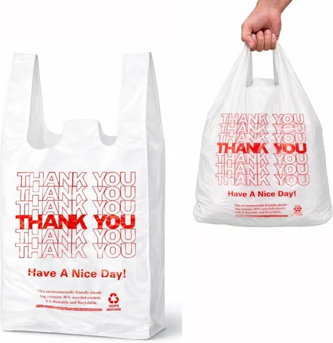 Miniatura 12 de YoYoRain 1000 piezas de bolsas de camiseta blancas "Thank You" – Bolsas de compras reutilizables y desechables para comestibles y supermercado