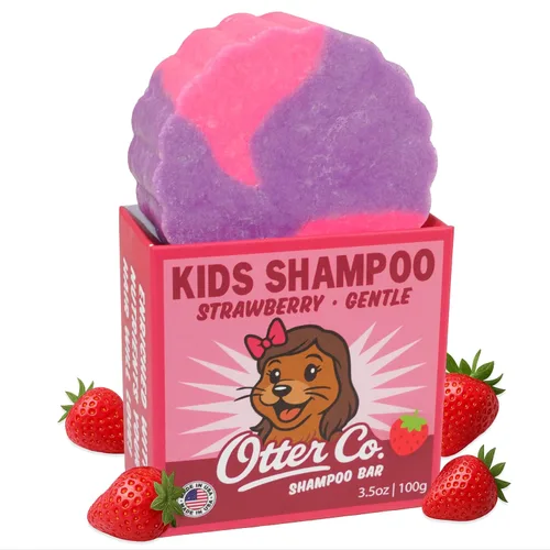 Otter co. Kids Gentle Strawberry Shampoo Bar - Champú para niños pequeños sin lágrimas - Sin sulfatos y no tóxico - Fabricado con ingredientes