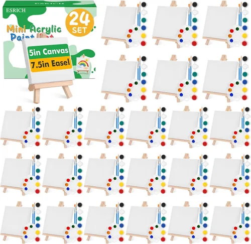 Miniatura 9 de ESRICH - Juego de 20 piezas de mini lienzo para pintar, juego de pintura acrílica en miniatura, regalos para el día de San Valentín, lienzo estirado