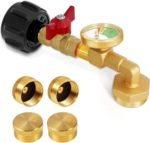 Adaptador de recarga de propano para tanques de 1 libra, adaptador de codo de recarga de propano con válvula y medidor, adaptador de propano Kit