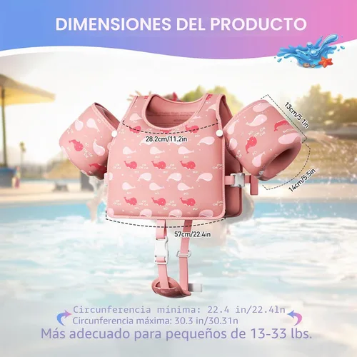 Miniatura 5 de Chaleco de natación para niños pequeños, flotadores para niños de 20 a 66 libras, chaleco de natación para niños pequeños que aprenden a nadar, Rosa