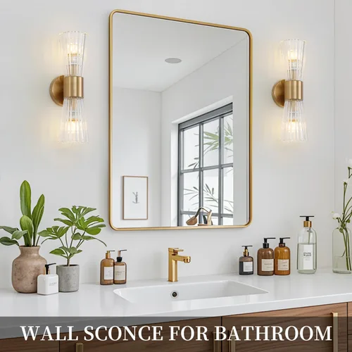 Miniatura 7 de EFINEHOME Apliques de pared modernos de mediados de siglo con pantalla de vidrio de cristal, luces de tocador de baño de 2 luces de vidrio, apliques
