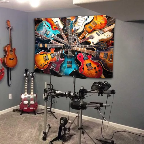 Miniatura 3 de Tapiz musical con temática de guitarra musical, tapiz musical de rock and roll, para colgar en la pared para hombres y niños, decoración de fiesta