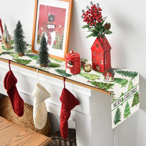 Miniatura 4 de OTOSTAR Camino de mesa de árbol de Navidad, Navidad, Navidad, Navidad, Navidad, caminos de mesa de cocina, comedor, decoración de mesa de lino