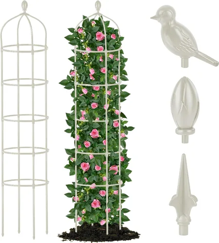 Enrejado de obelisco de jardín para plantas trepadoras al aire libre, 6.7 pies, rosal, enrejado redondo para macetas, tubo de metal inoxidable con