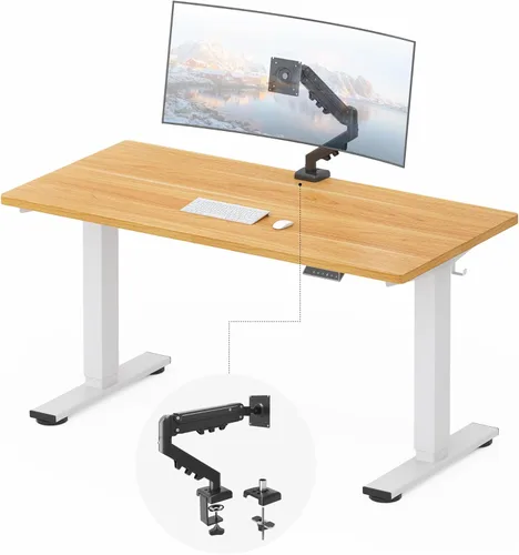 Miniatura 13 de FLEXISPOT EN2 Escritorio de pie de una pieza completa con regleta de alimentación de abrazadera, escritorio eléctrico de altura ajustable de 40 x 24