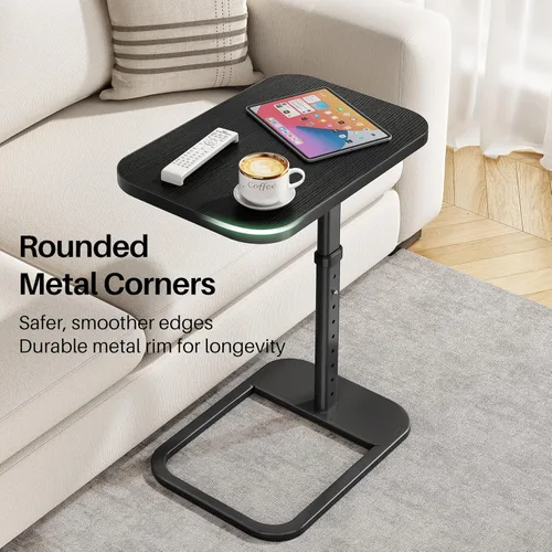 Miniatura 6 de Kitstorack Mesa de bandeja de TV mejorada con bloqueo de panel, altura ajustable y diseño abatible de 90°, mesa lateral auxiliar para brazo de sofá