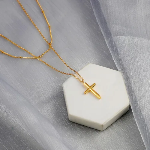 Miniatura 21 de Fettero - Collar con dije de cruz de fe, chapado en oro de 14 K, cadena fina, minimalista, simple, pequeña, para oración, regalo de joyería religiosa