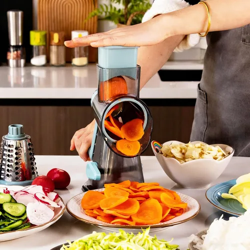 Miniatura 7 de KalraMay Rallador de queso, rallador giratorio de queso con asa, triturador de queso giratorio multifuncional que ralla sin esfuerzo queso, verduras