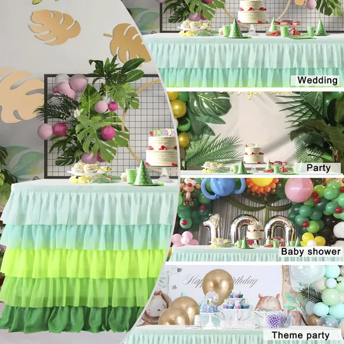 Miniatura 7 de Mantel verde hierba, falda de mesa tutú hawaiana para mesa rectangular de 6 pies, fiesta tropical hawaiana, baby shower, fiesta de cumpleaños