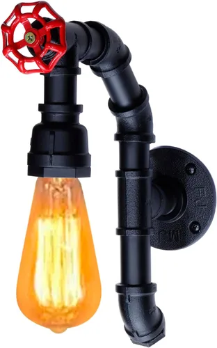 XEYOU Lámpara de pared retro vintage industrial steampunk aplique de pared con interruptor, tubo de agua de metal, lámpara de pared E26 Edison Negro