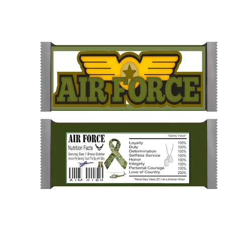 Diseño de celebración militar para fiesta de cumpleaños, bloc de 50 envoltorios de barra de chocolate personalizados solo (caramelo no incluido),