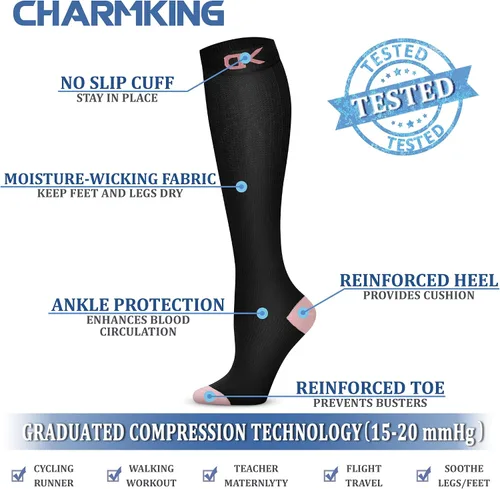 Miniatura 84 de CHARMKING - Calcetines de compresión para mujeres y hombres (3 pares), 15-20 mm Hg, el mejor apoyo para atletismo, running o ciclismo, mejora