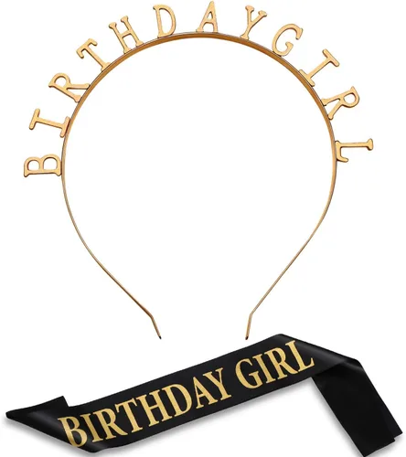 Zonon Diademas de cumpleaños, banda de satén y tiara de feliz cumpleaños, corona de fiesta, decoraciones para niñas y mujeres (dorado)