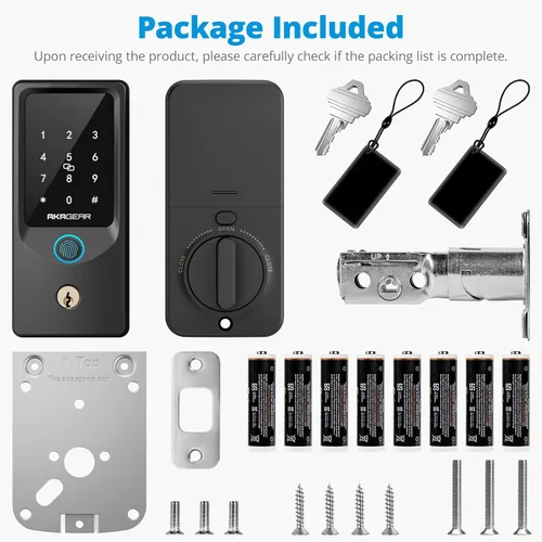 Miniatura 8 de AkaGear T02 Cerradura de puerta de entrada sin llave con huella dactilar, WiFi integrado, bloqueo inteligente para puerta delantera, control remoto