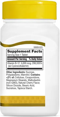 Miniatura 8 de 21st Century B-12 5000 mcg, 110 tabletas sublinguales con sabor a cereza, 110