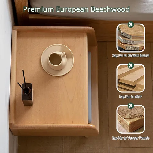 Miniatura 5 de Mesita de noche de madera maciza 100% natural con almacenamiento abierto, elegante mesita de noche moderna de mediados de siglo para dormitorio, 2