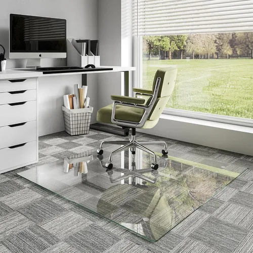 Miniatura 19 de Koonmi Tapete de cristal para silla de alfombra, 36 x 48 pulgadas, tapete de vidrio templado para silla de oficina, tapetes de vidrio con bordes