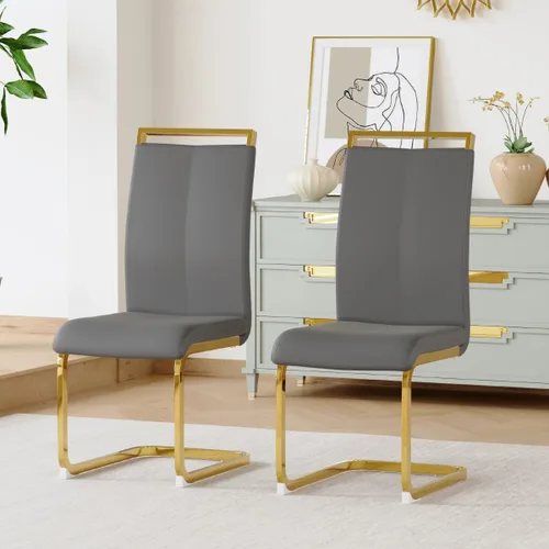 Miniatura 15 de gopop Juego de sillas de comedor, sillas modernas de metal con asiento acolchado de piel sintética, respaldo alto y patas cromadas resistentes, claro