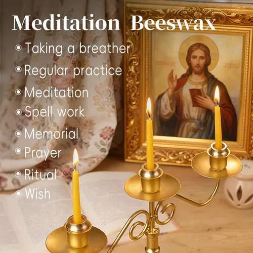 Miniatura 4 de Velas de meditación de cera de abeja de 20 minutos, paquete de 12 velas de cera de abeja con portavelas de latón, mini velas de oración de cera