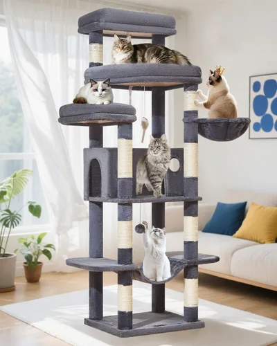 Miniatura 12 de Taoqimiao - Árbol para gatos de 71 pulgadas para gatos grandes de 20 libras +, 3 perchas gigantes, torre de árbol para gatos de varios niveles