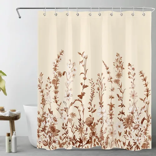 Miniatura 19 de LB Cortina de ducha de hojas de otoño, cortina de baño de hojas de eucalipto y mariposas, cortina de baño de plantas de otoño con gancho, 72 x 72