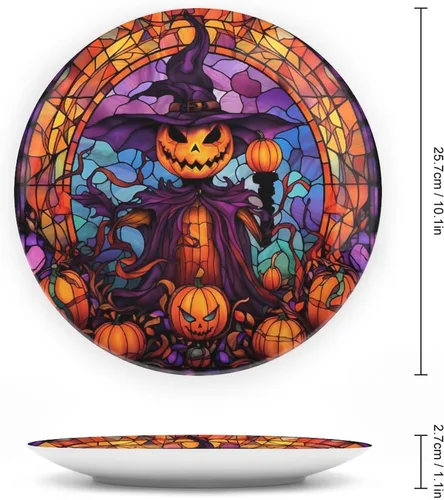 Miniatura 2 de Platos decorativos, diseño de espantapájaros de Halloween, placa de exhibición con diseño de vitrales para el hogar, oficina, cocina, decoración