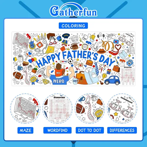 Miniatura 3 de Gatherfun Póster de Actividades Temático del Día del Padre/Cubierta de Mesa - 72" x 31.5" Arte de Pared para Pared de Aula, Fiestas Escolares
