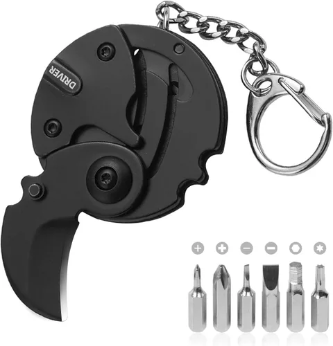 Miniatura 12 de Mini herramienta multifuncional plegable para exteriores 7 en 1 - Pequeña herramienta EDC con juego de destornilladores - colgante de bolsillo