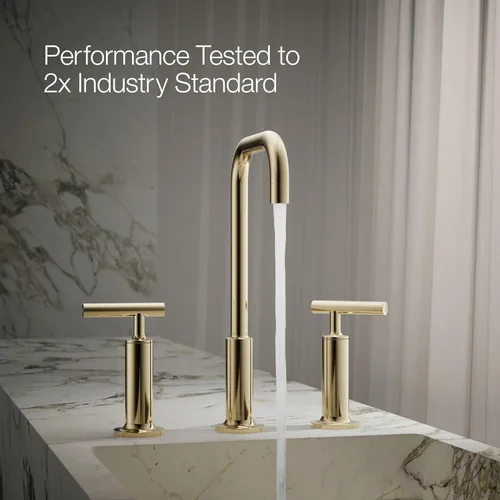 Miniatura 5 de KOHLER K-14408-4-AF Purist - Grifo para lavabo de baño, 3 agujeros, manijas de palanca alta generalizadas y boquilla de cuello de cisne alto, 1.2