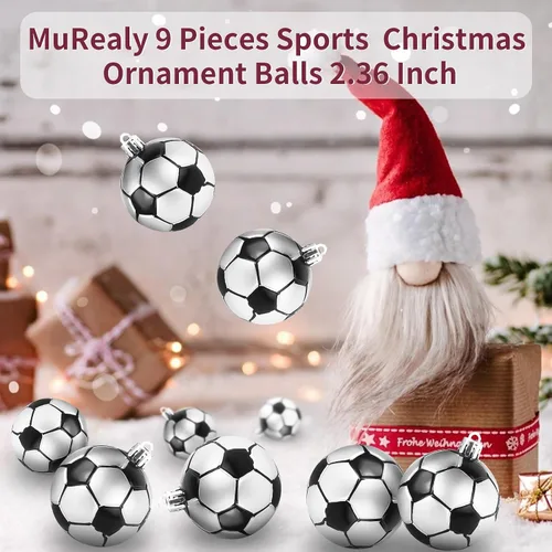 Miniatura 4 de Adornos de Navidad inastillables de fútbol - Decoración colgante mejorada de 9 piezas para árbol, decoraciones para exteriores seguras para niños