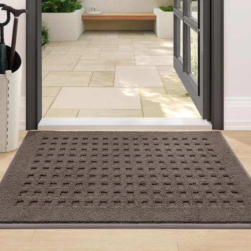 Miniatura 23 de BEQHAUSE Tapetes para puerta de 20 x 32 pulgadas, tapete antideslizante de punto gofre, de perfil bajo, resistente a la suciedad y absorbente, Beige