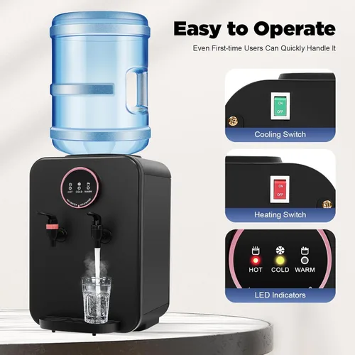 Miniatura 4 de Dispensador de agua de encimera de carga superior de 110 V, mini dispensador de enfriador de agua con agua fría caliente y temperatura ambiente