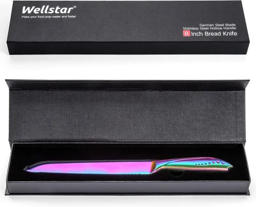 Miniatura 9 de WELLSTAR Cuchillo de pan de 8 pulgadas, cortador de pan dentado, hoja de acero inoxidable alemán ultra afilada y mango cómodo con revestimiento