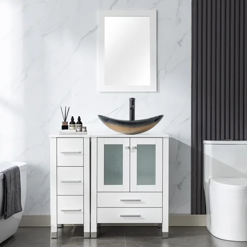Miniatura 15 de LUCKWIND 36" Bathroom Vanity Combo with Sink, 24"+12.6" Width, Painted Bathroom Storage Cabinet with 5 Drawers, Including Tempered Glass Round