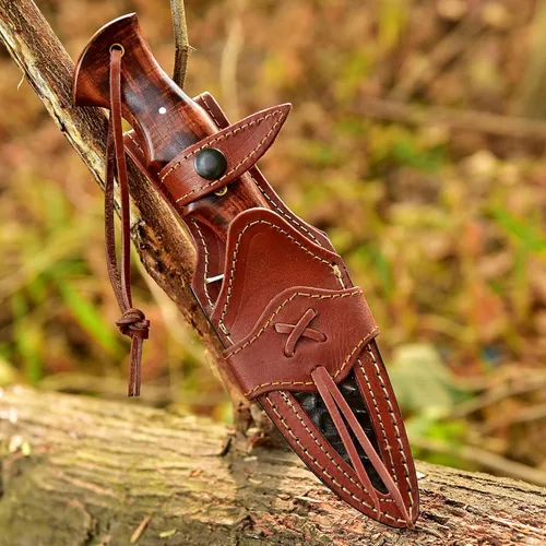 Miniatura 3 de Poshland Cuchillo de caza hecho a mano, cuchillo EDC de hoja fija Bushcraft de 10 pulgadas con hoja de acero D2, mango de madera de nogal, funda