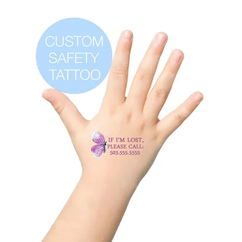 Miniatura 4 de Adhesivo personalizado para niños con texto en inglés Safty If Lost Call Tattoos – Tatuajes temporales de mariposa para niños – Tatuaje falso