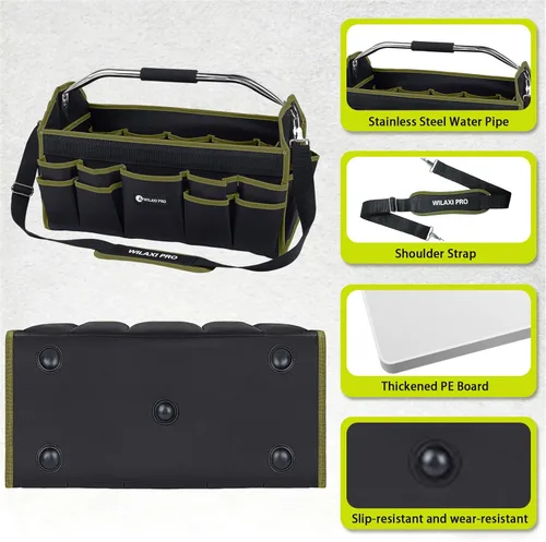 Miniatura 4 de Bolsa de Herramientas Plegable de Boca Abierta de 16 Pulgadas, Bolsas de Herramientas para Hombres de Servicio Pesado, Portaherramientas Bolsa