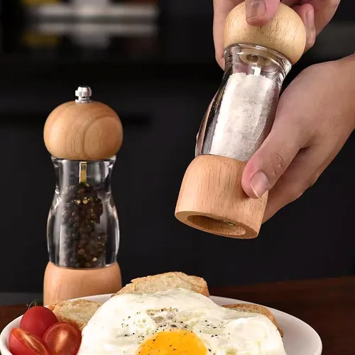 Miniatura 5 de Molinillo de pimienta de madera, molinillo de sal y pimienta, molinillo de pimienta manual, mango de aleación de zinc, grosor ajustable, estilo 6.0