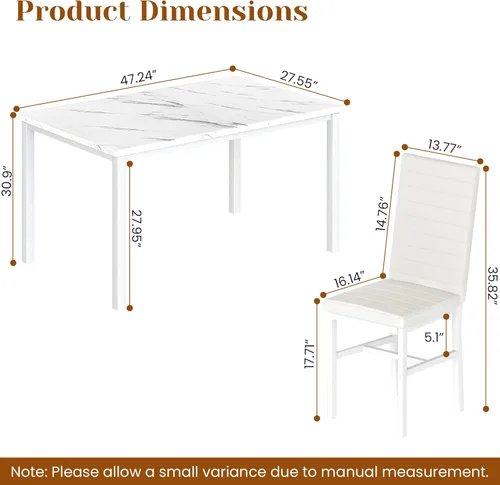 Miniatura 3 de Juego de mesa de comedor Hooseng para 4, juego de mesa de cena de 5 piezas con mármol sintético y 4 sillas tapizadas de cuero PU, juego de mesa