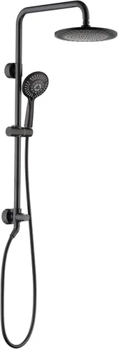 BRIGHT SHOWERS Sistema de ducha, cabezal de ducha tipo lluvia de 9 pulgadas con ducha de mano de 5 funciones, combo de ducha doble con soporte