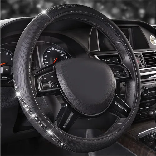 Miniatura 11 de CAR PASS Funda para Volante de Cuero Rosa con Diamantes de Imitación Brillantes, Piedras de Imitación Brillantes con Tachuelas Ajuste Universal 14