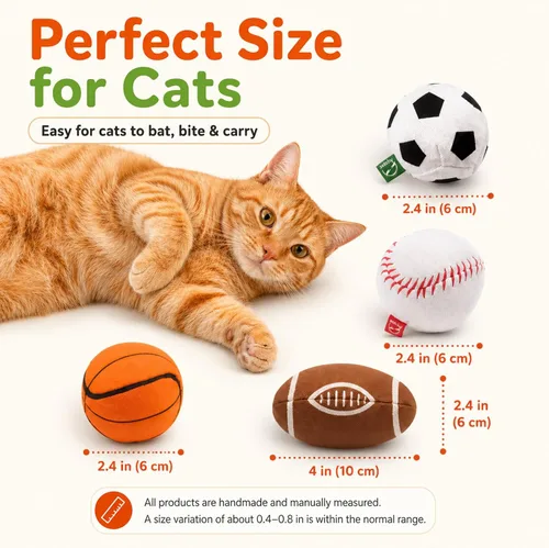 Miniatura 5 de Agape Juguetes para gatos 100% rellenos de hierba gatera y vid plateada, bolas interactivas para masticar y patear para gatos