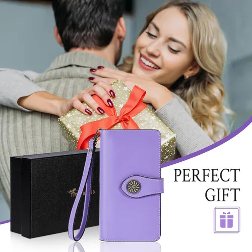 Miniatura 7 de Travelambo Cartera de mujer con bloqueo RFID para tarjetas de crédito, cartera de cuero de gran capacidad